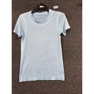 Lululemon Short Sleeve Breeze By Squad Stripe Top Womens Size 4 Aqua Crew-Neck